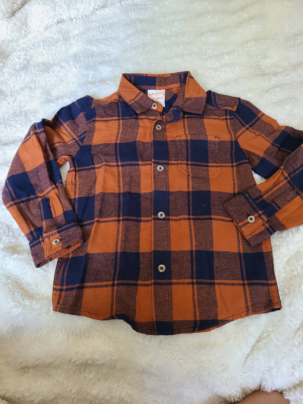 Unbranded Kids Orange & Navy Plaid Button-Up Shirt Size 4T